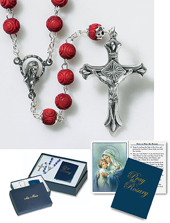 Gift Set with Carved Rose Petal Rosary