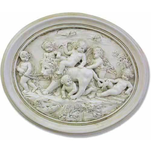 Cherubs Playing with Lion Plaque 19 Statue